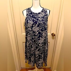 Calvin Klein Sheer Floral A-Line Dress Navy Blue Sleeveless Womens Sz 12
